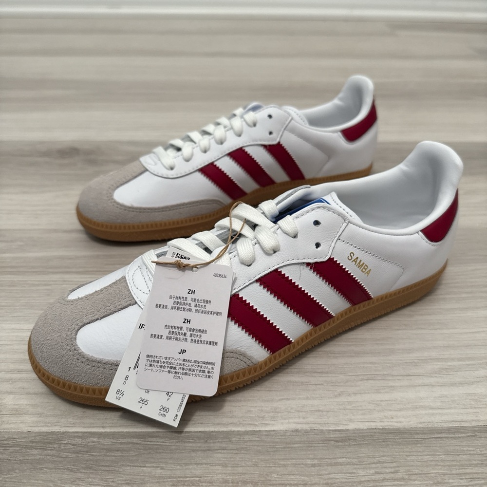 Adidas Samba White and Burgundy Men's Sneakers